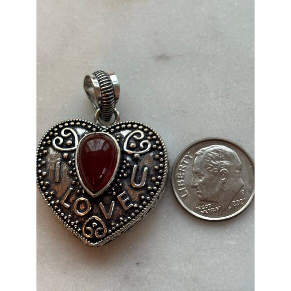 925 Silver Carnelian Heart Pendant - Picture 4 of 6
